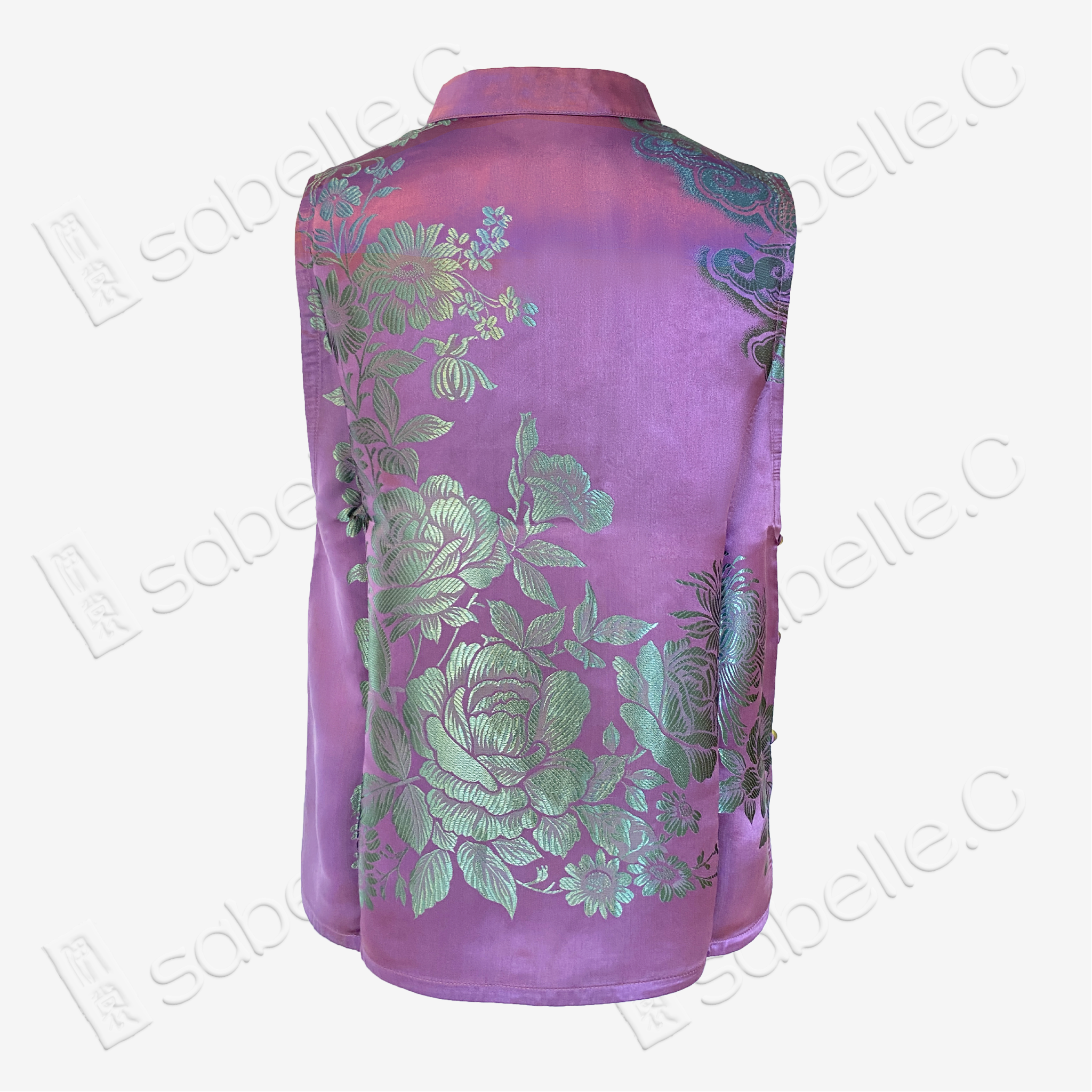 Vintage Silk‑Satin Stand‑Collar Sleeveless Top - 古董真絲老緞無袖上衣