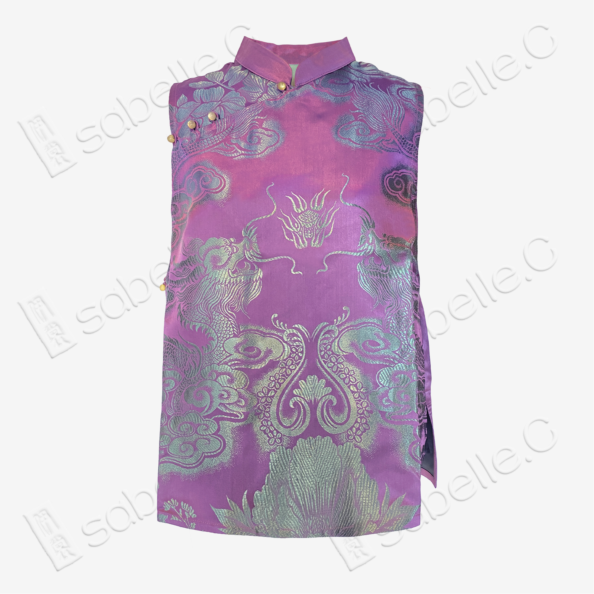 Vintage Silk‑Satin Stand‑Collar Sleeveless Top - 古董真絲老緞無袖上衣