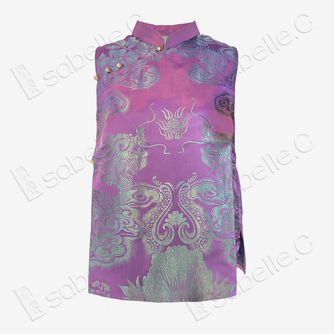 Vintage Silk‑Satin Stand‑Collar Sleeveless Top - 古董真絲老緞無袖上衣