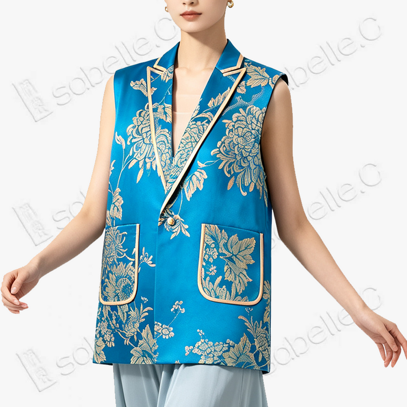 Vintage Silk‑Satin Sleeveless Waistcoat - 古董真絲老緞無袖馬甲外套