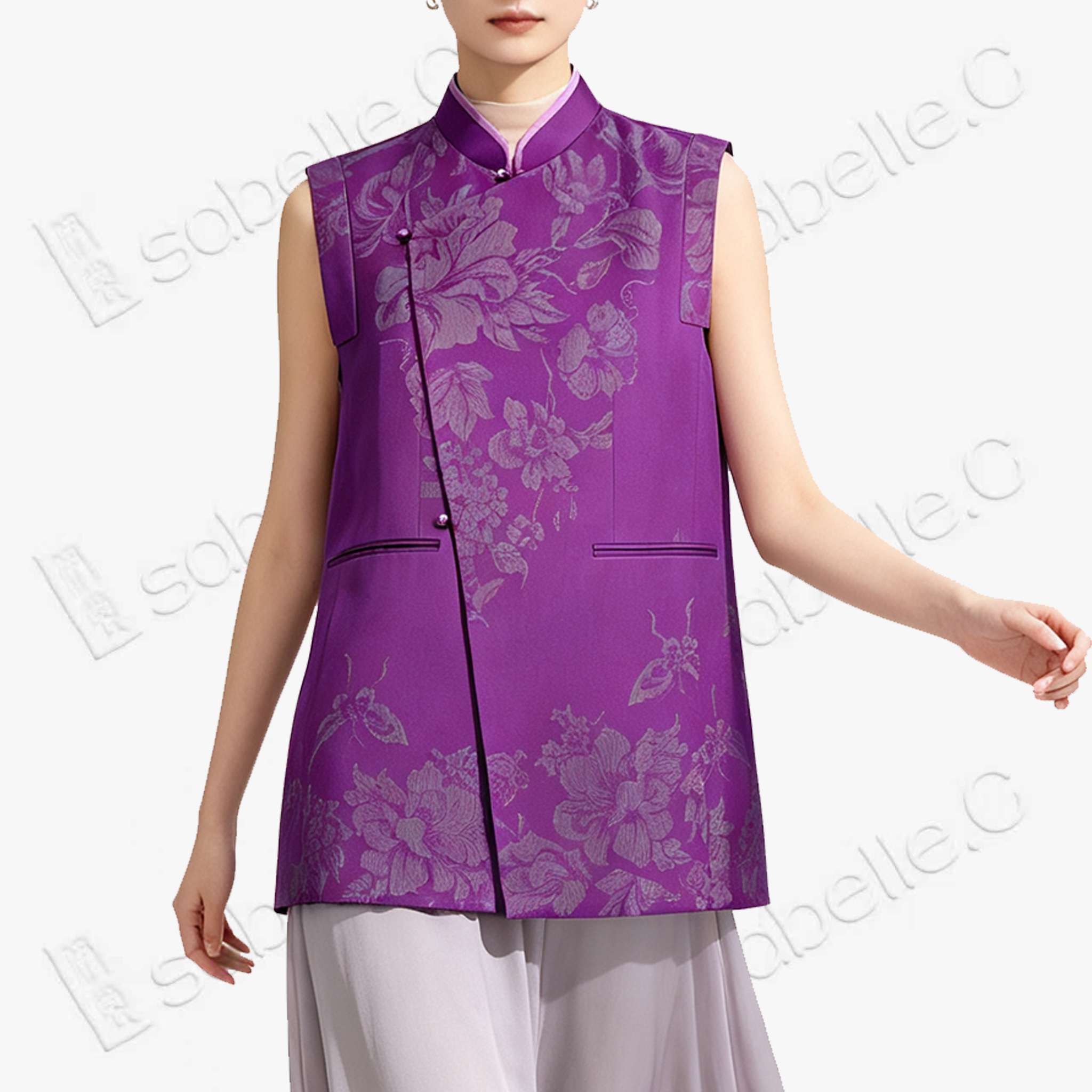 Vintage Silk‑Satin Sleeveless Waistcoat - 古董真絲老緞無袖馬甲外套