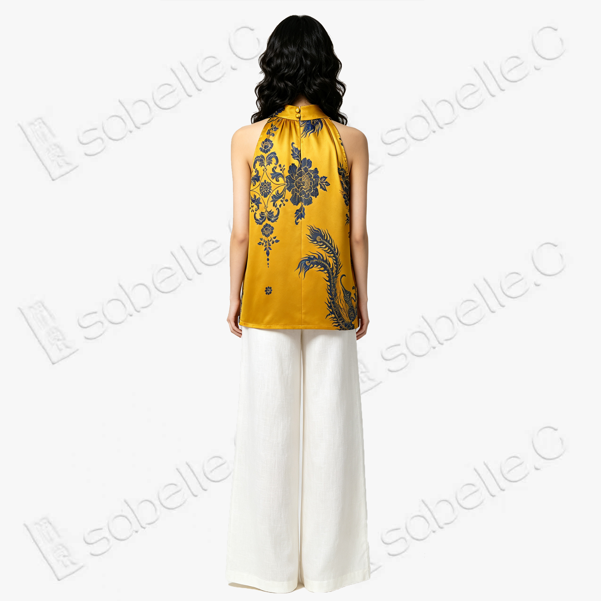 Vintage Silk Halter Top - 「金綺鳳翎」古董真絲掛脖上衣