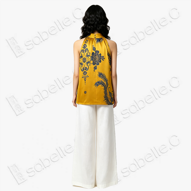 Vintage Silk Halter Top - 「金綺鳳翎」古董真絲掛脖上衣