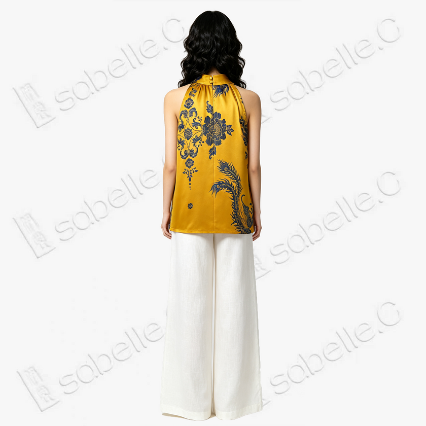 Vintage Silk Halter Top - 「金綺鳳翎」古董真絲掛脖上衣