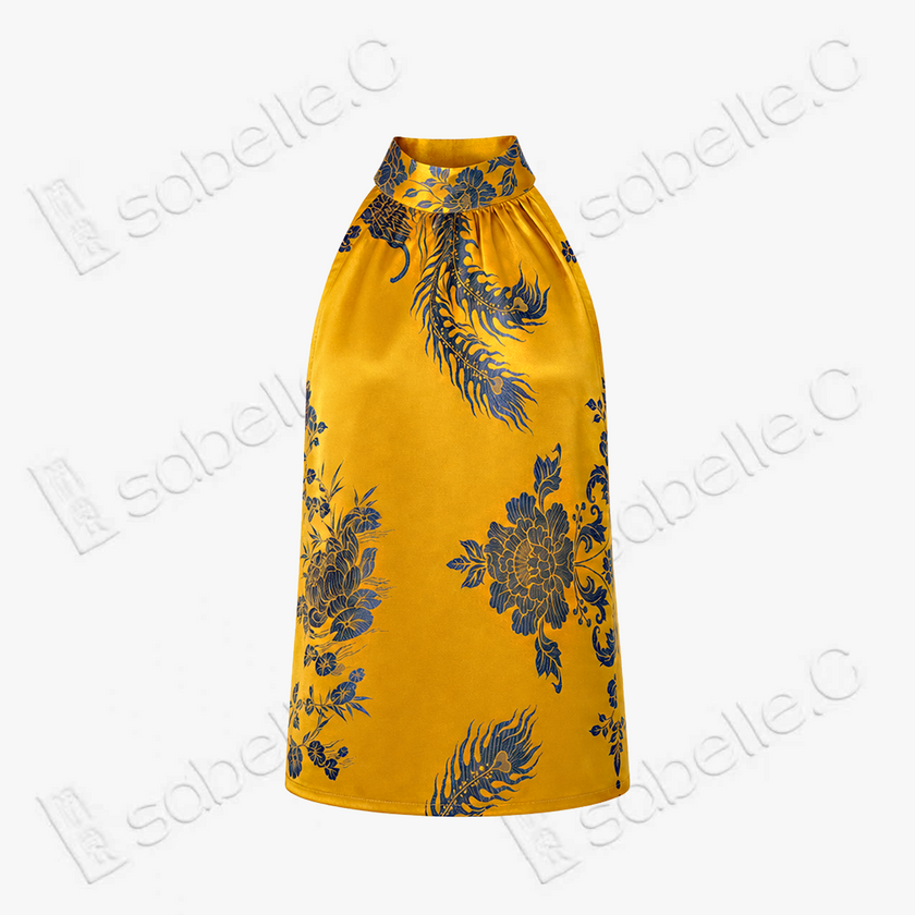 Vintage Silk Halter Top - 「金綺鳳翎」古董真絲掛脖上衣