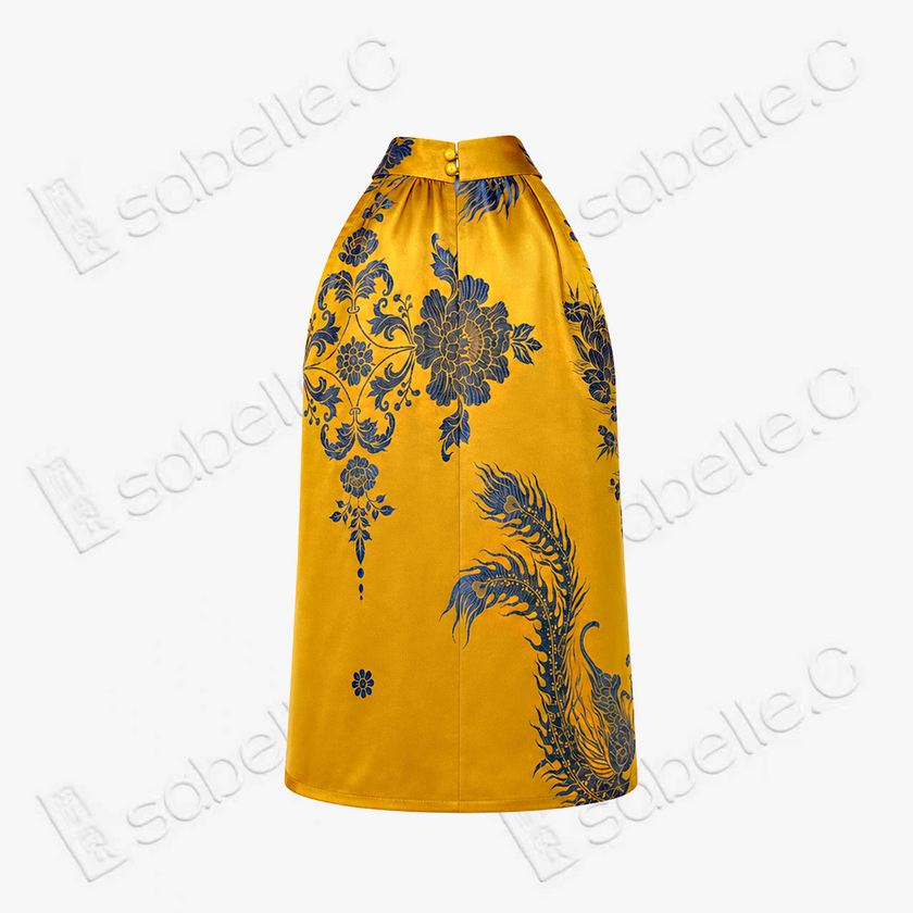 Vintage Silk Halter Top - 「金綺鳳翎」古董真絲掛脖上衣