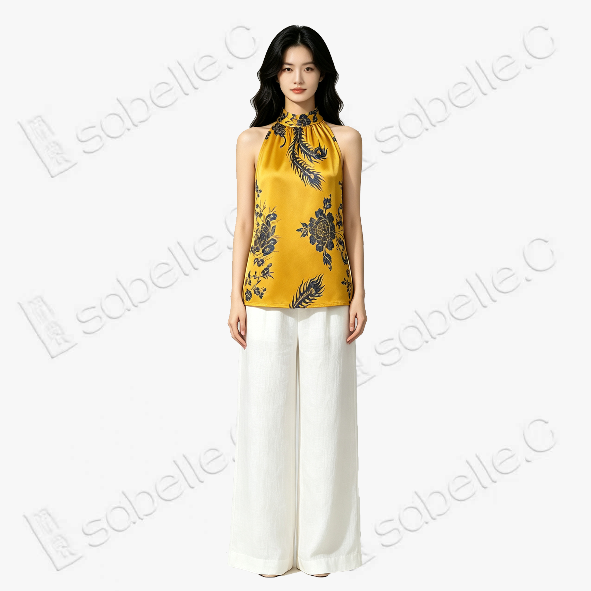 Vintage Silk Halter Top - 「金綺鳳翎」古董真絲掛脖上衣