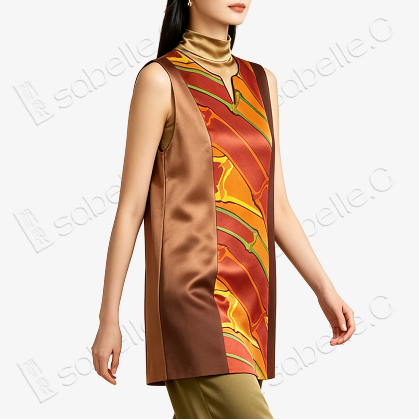 Kesi‑Silk Colour‑Block Sleeveless Top - 緙絲拼接無袖上衣