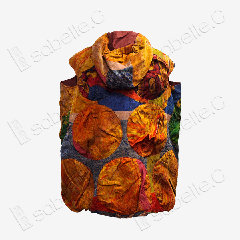 Original Gambiered Canton Silk Dress Printed with Children's Art