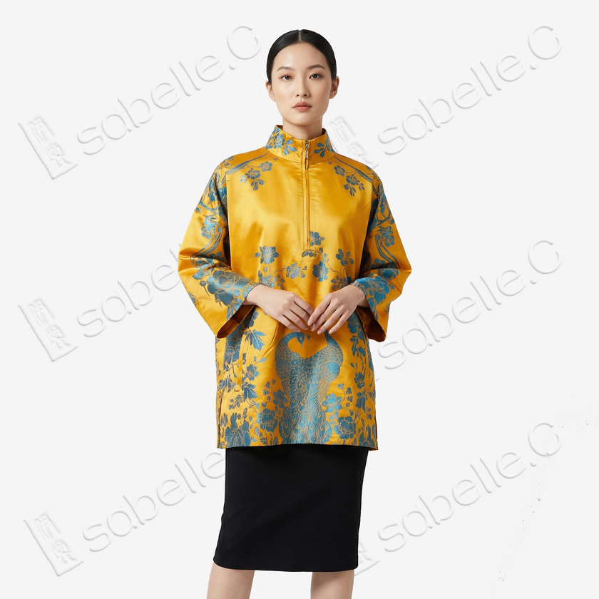 Vintage Silk Satin Zip-Up