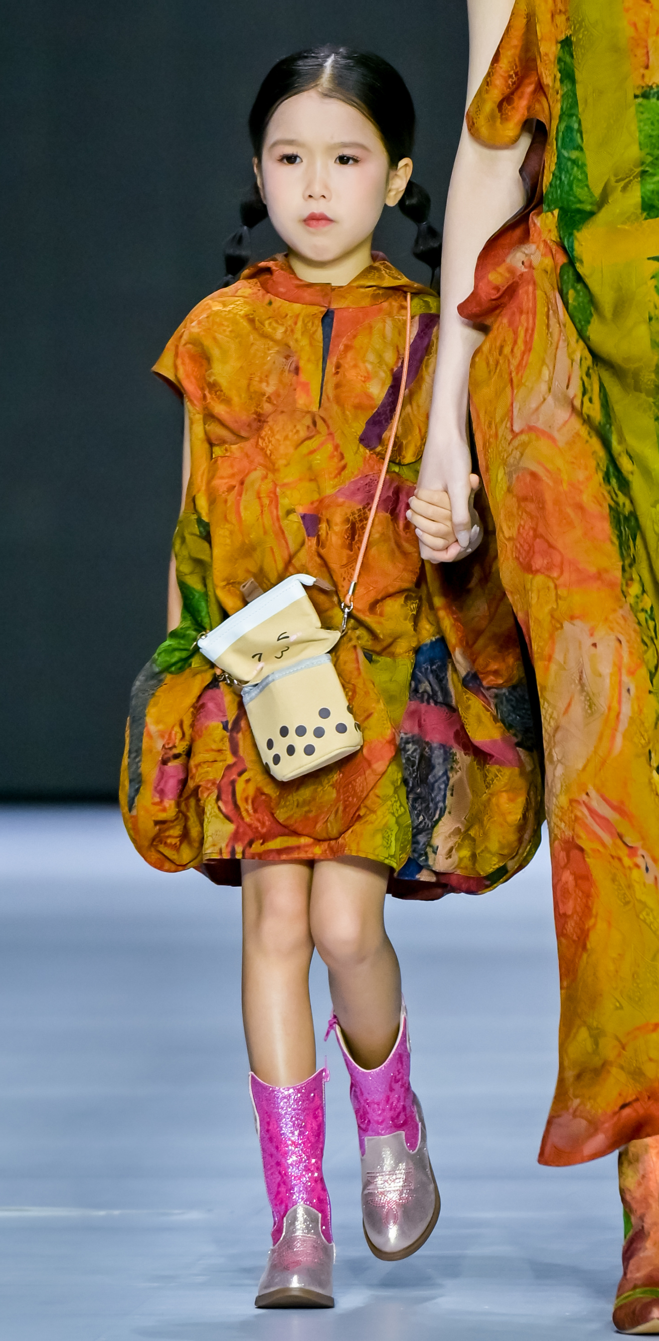 Original Gambiered Canton Silk Dress Printed with Children's Art